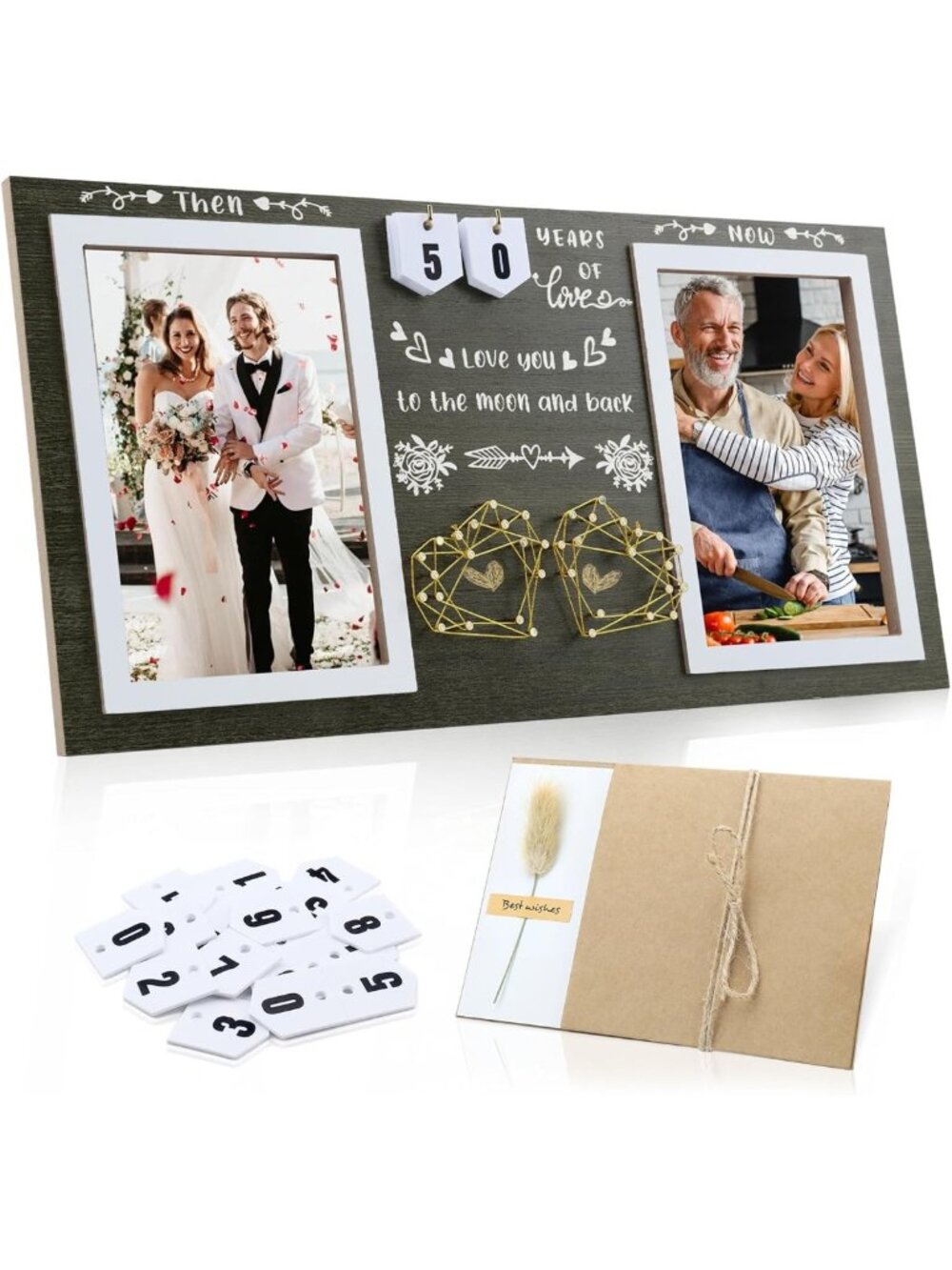 Anniversary Picture Frame for Couples & Parents - 4x6 Double Frame with Number